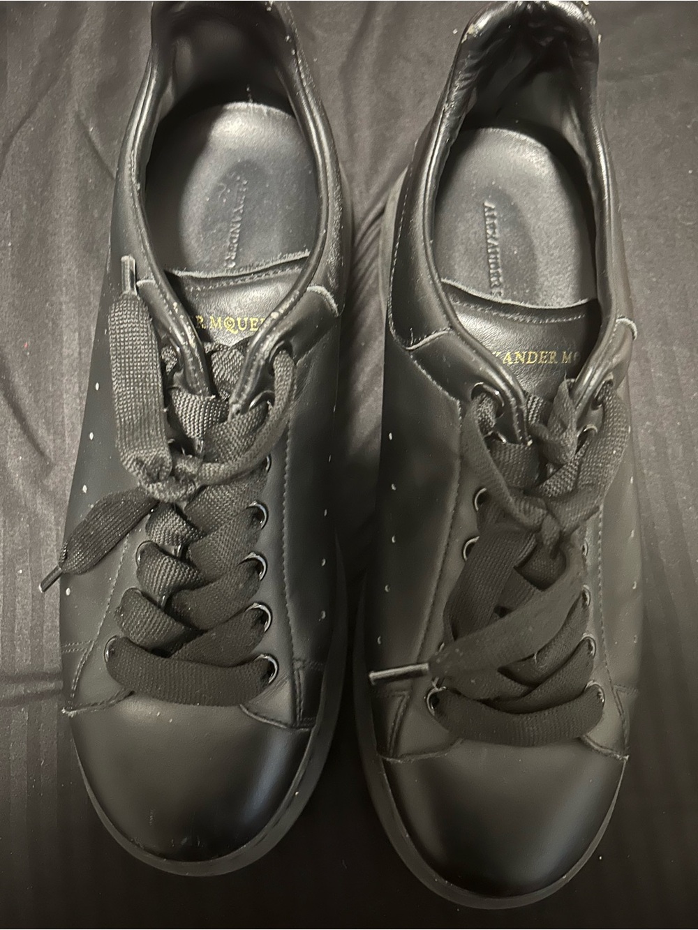 Alexander McQueen Men’s Black Leather Low-Top Sneakers with Subtle Perforation